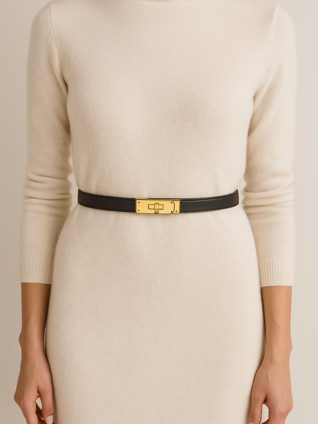 SSN BELTS Women Leather Interlock Slim Belt