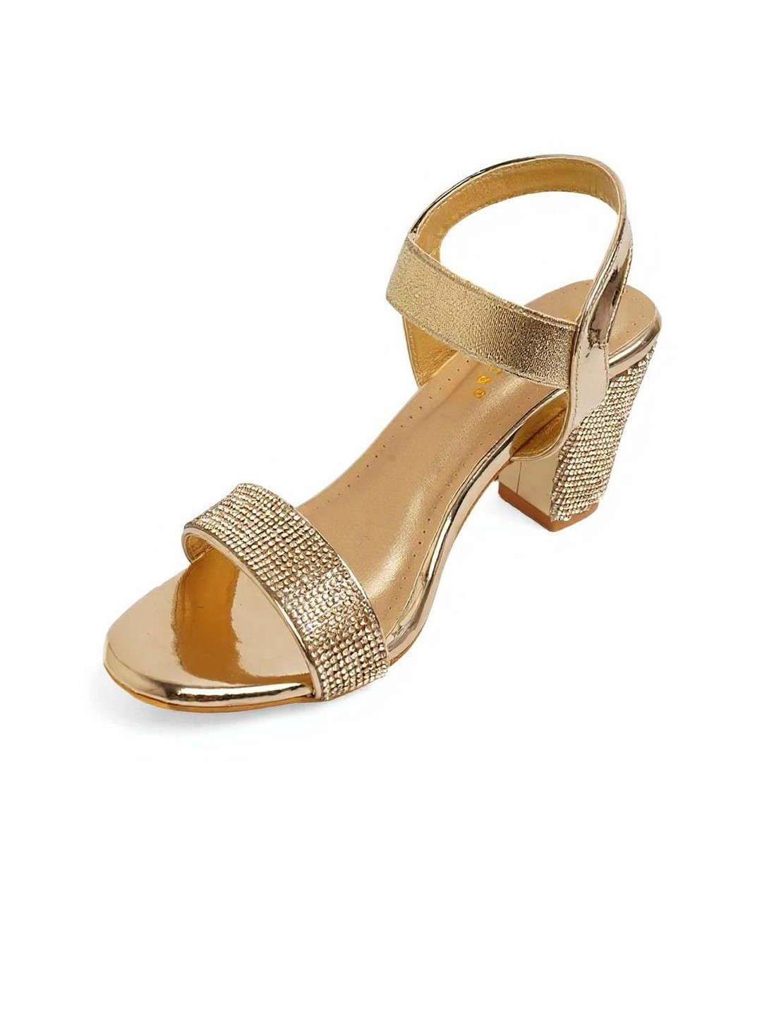 Kneetoes Women Sparkly Gold Block Heel Party Sandals