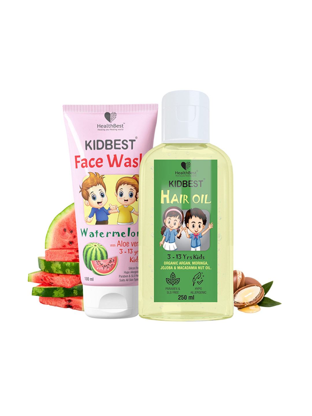 HealthBest Set Of 2 Kidbest Face Wash - 100 ml With Hair Oil - 250 ml