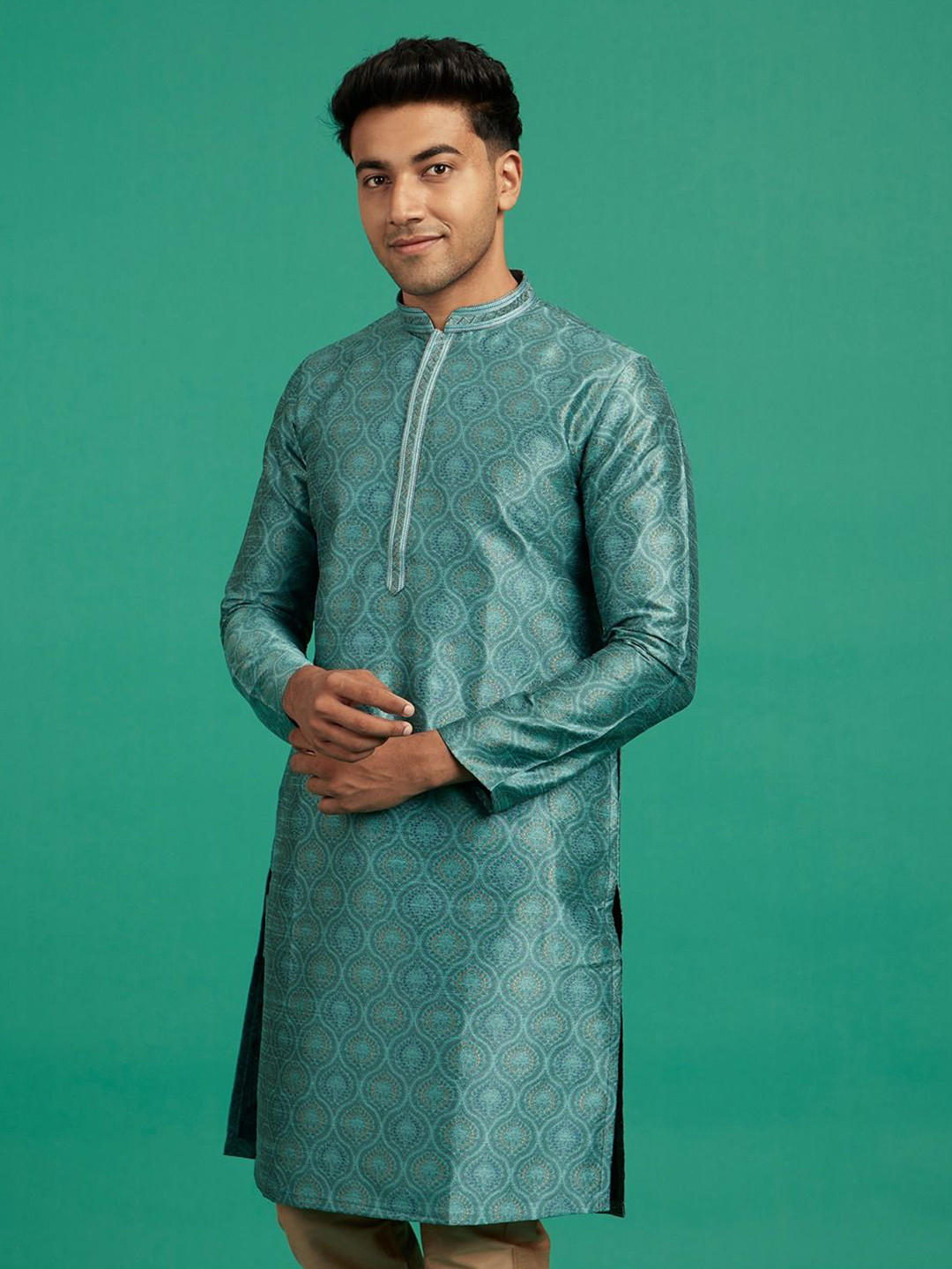 Diwas by Manyavar Men Raw Silk Long Sleeves Kurta