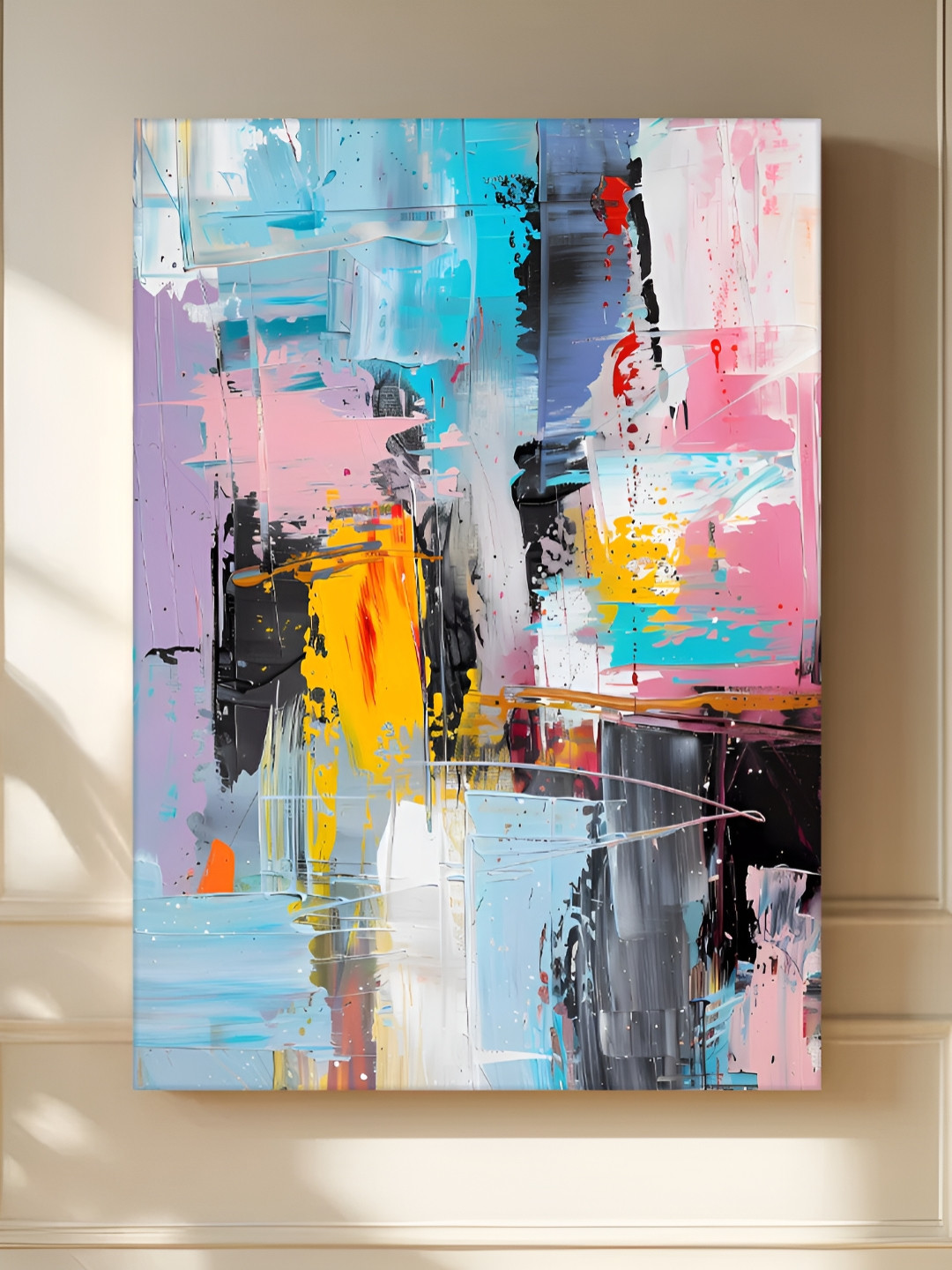 Myntra Elegant Homes Blue & Black Portrait Abstract Printed Canvas Wall Art