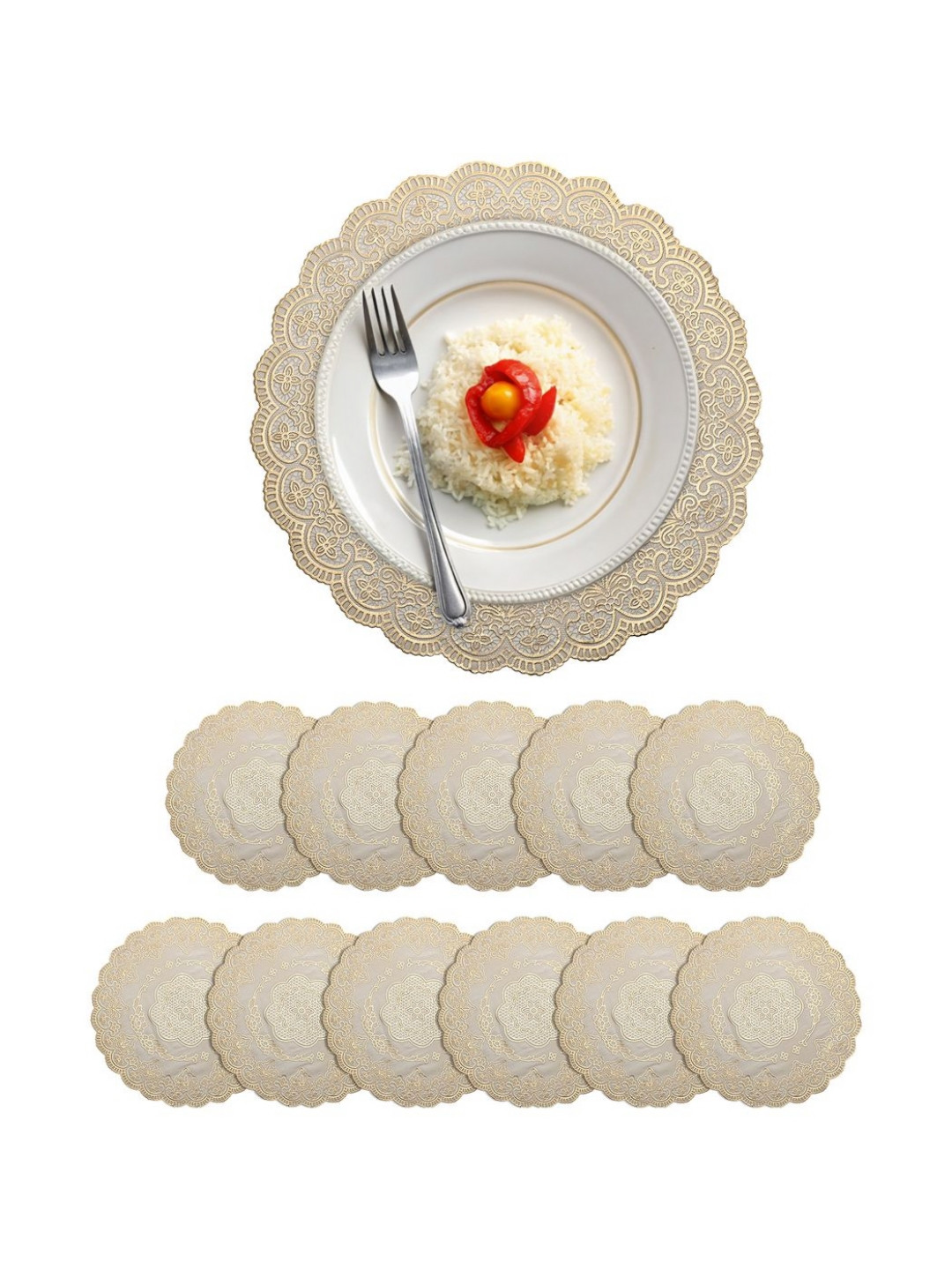 Aura 12-Pcs Yellow Textured Round TablePlacemats