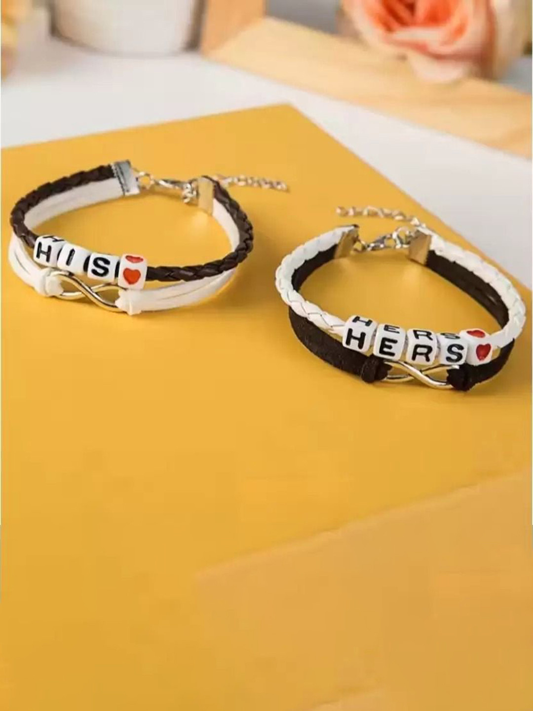 AGARWALPRODUCT Unisex Set Of 2 Rope Braided His Hers Letters Couple Bracelets