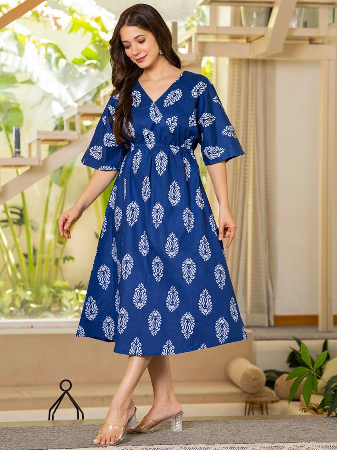 MANOJAVA Women Ethnic Motifs Printed Cotton Wrap Dress