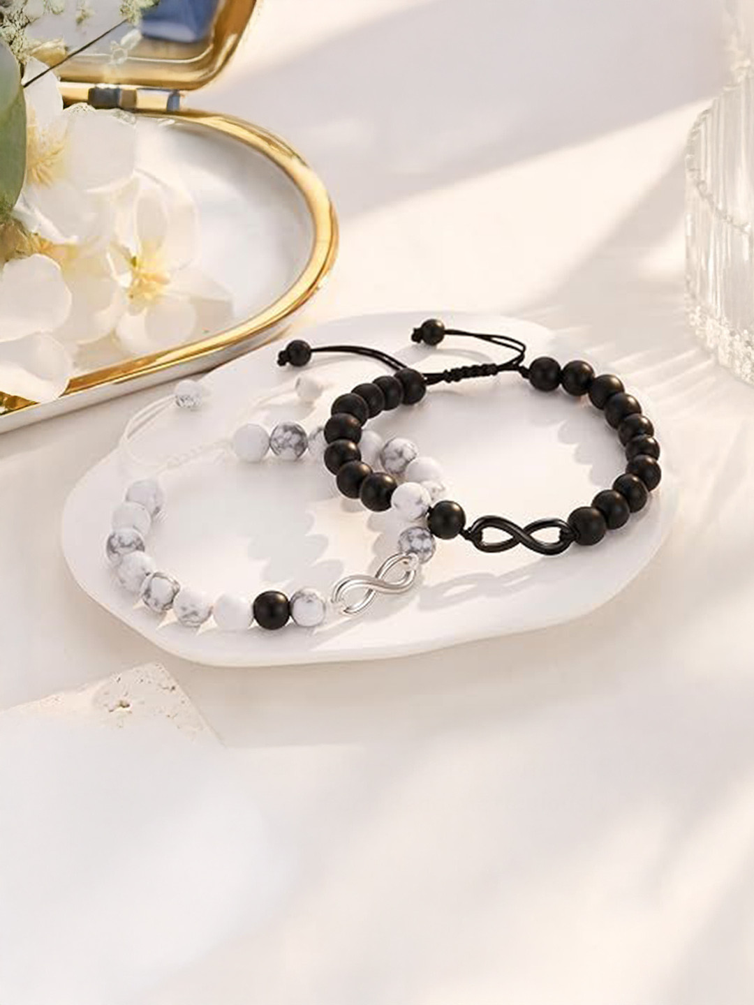 PASU FASHION Unisex Set of 2 Beaded Infinity Forever Love Couple Elasticated Bracelets