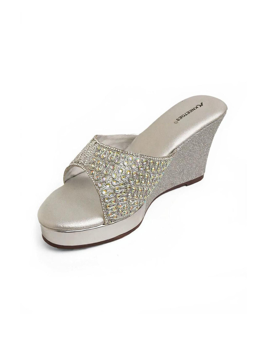 Kneetoes Women Gleamglow Silver Wedge Heel Sandals