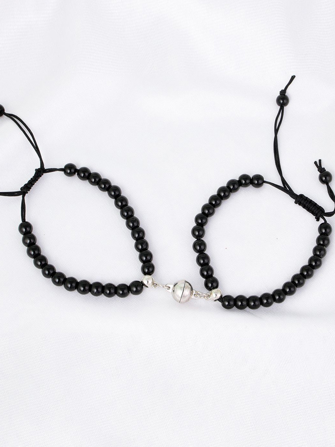 PASU FASHION Unisex Set of 2 Beaded Magnetic Couple Wraparound Bracelets