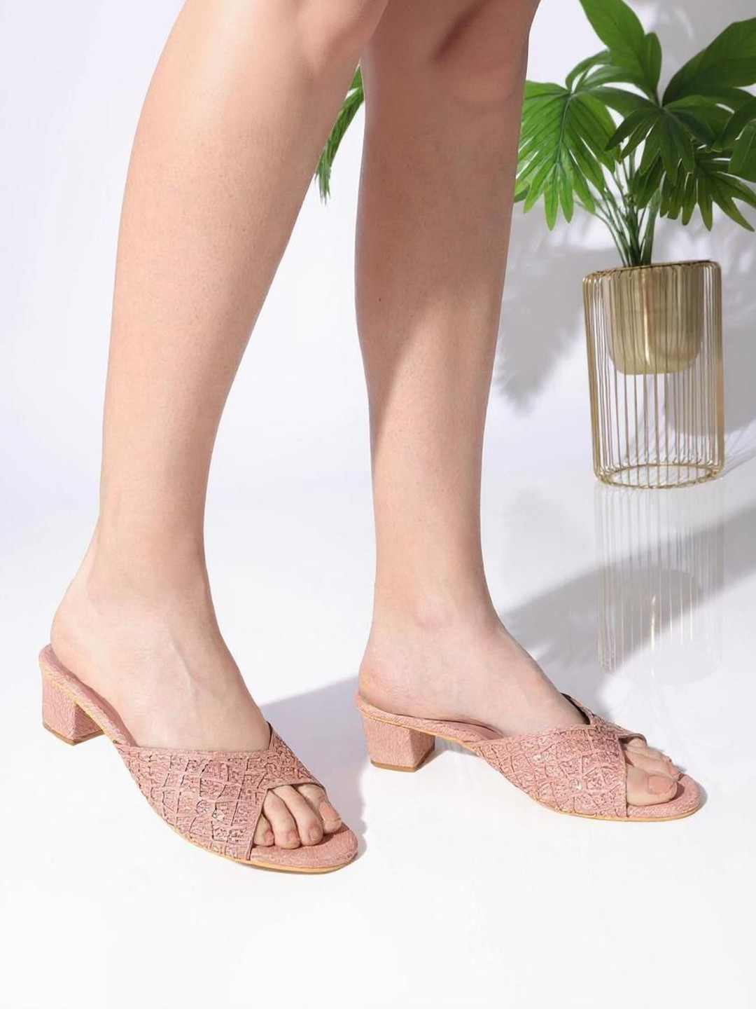 Kneetoes Women Dazzling Stone-work Block Heel Sandals