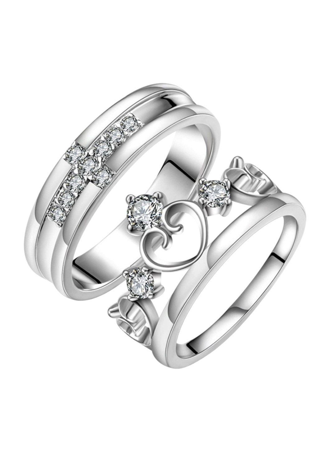 Ringz Set Of 2 Stone-Studded Couple Adjustable Finger Rings