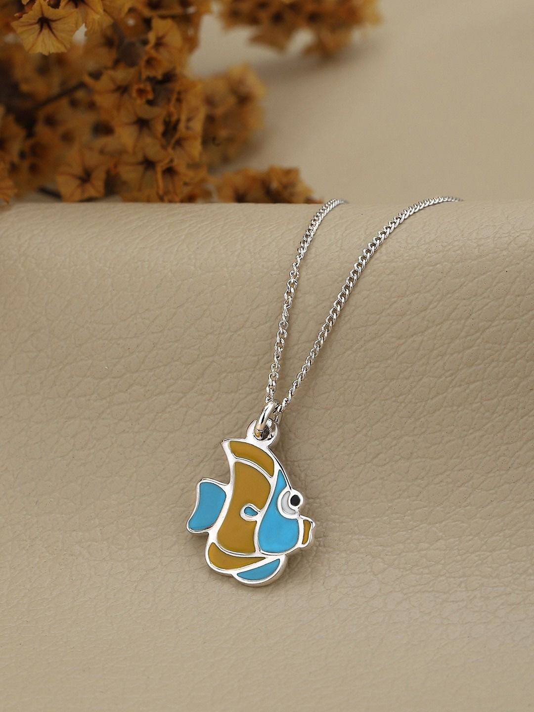 Carlton London 925 Sterling Silver Rhodium Plated Colorful Enamel Fish Necklace