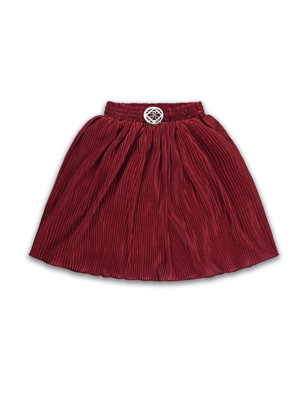 Wish Karo Girls Maroon Accordion Pleated Satin Flared Skirt