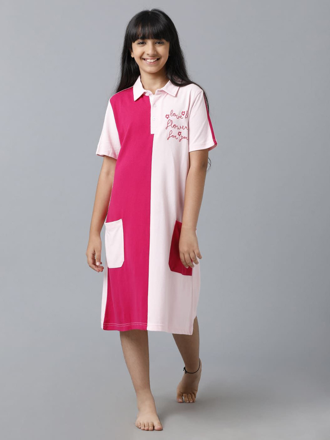 UNDER FOURTEEN ONLY Girls Colourblocked A-Line Midi Dress