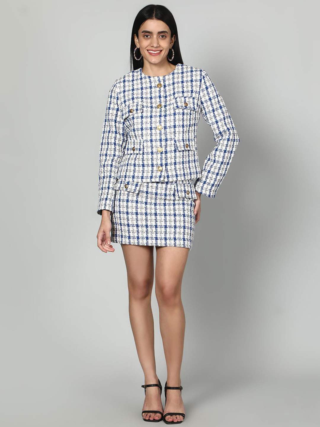 Fashion Gaiia Checkered Jacket & Skirt Co-Ord Set