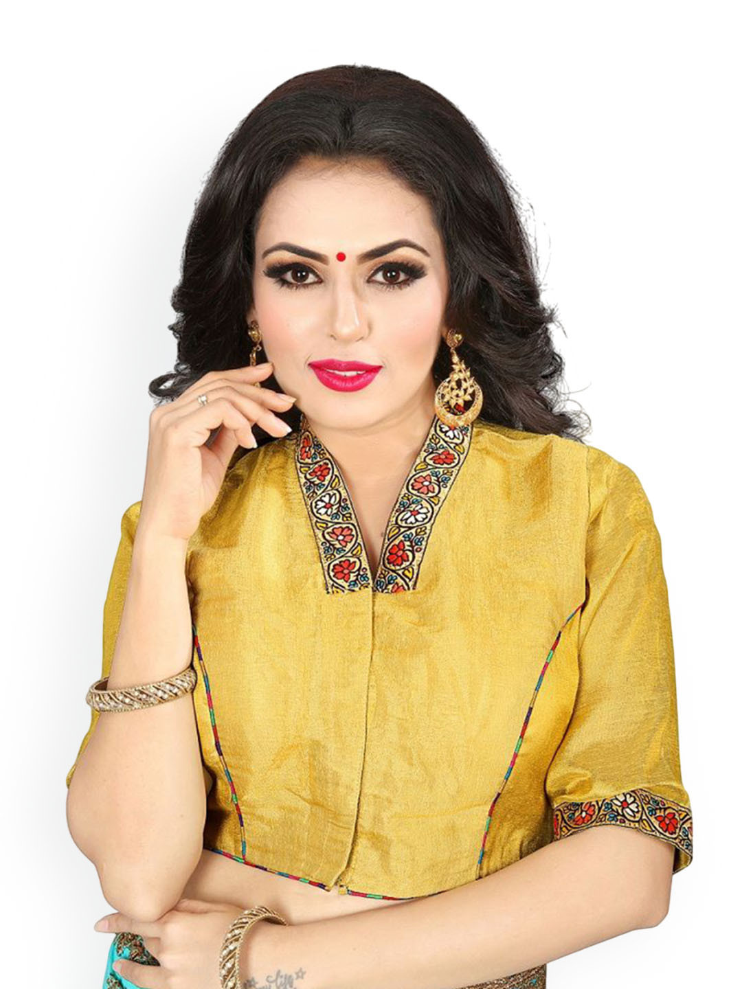 KING SALES Embroidered V-Neck Readymade SareeBlouse