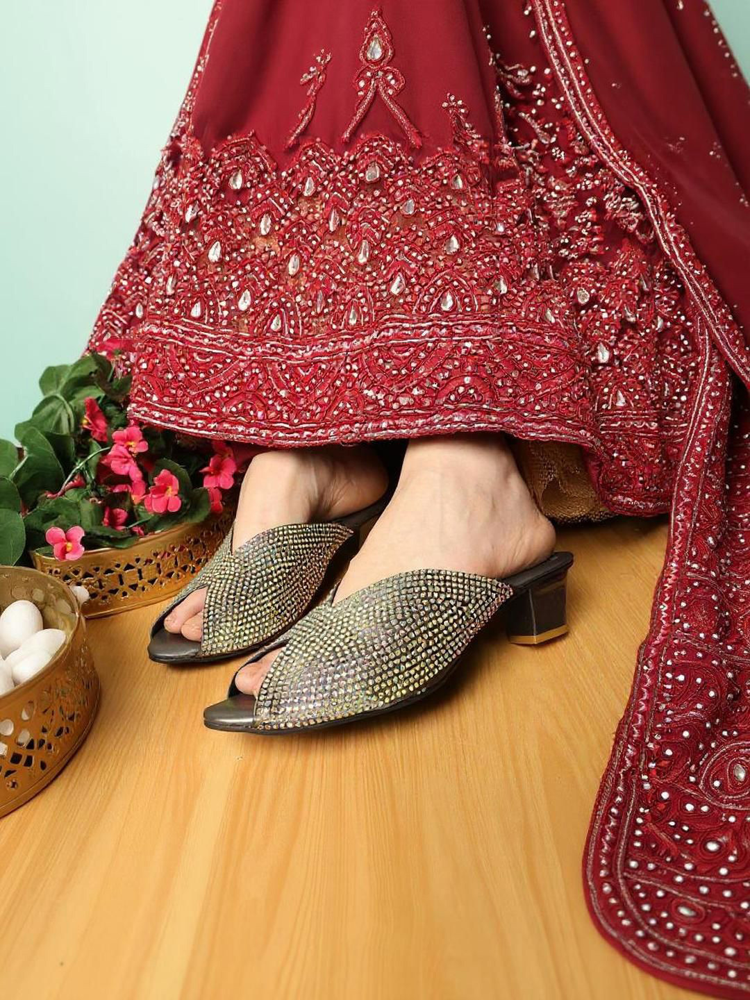 Kneetoes Women Crystalshine Embellished Block Heels