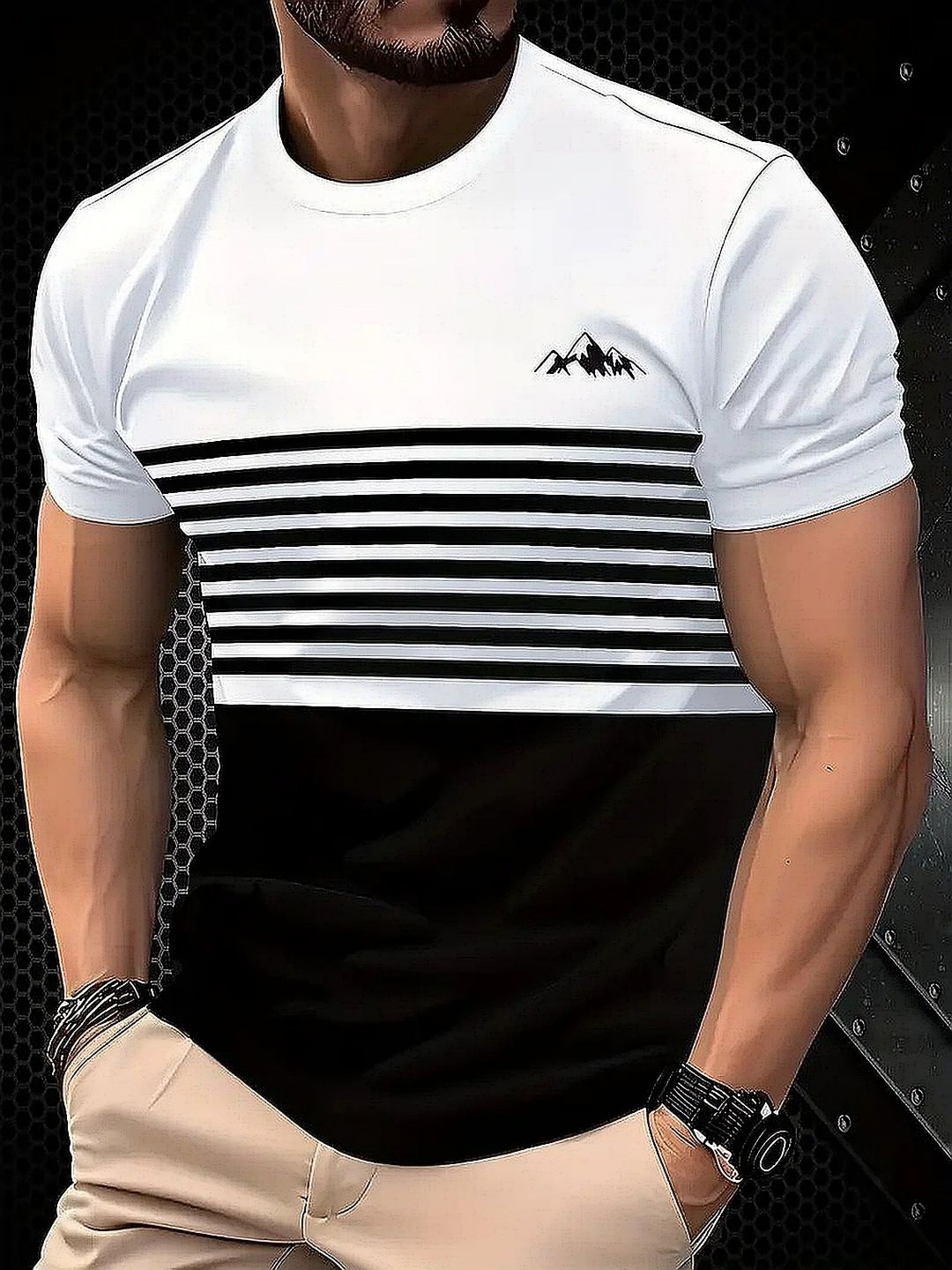 LAUREN ADAMS Striped Round Neck Pure Cotton T-shirt