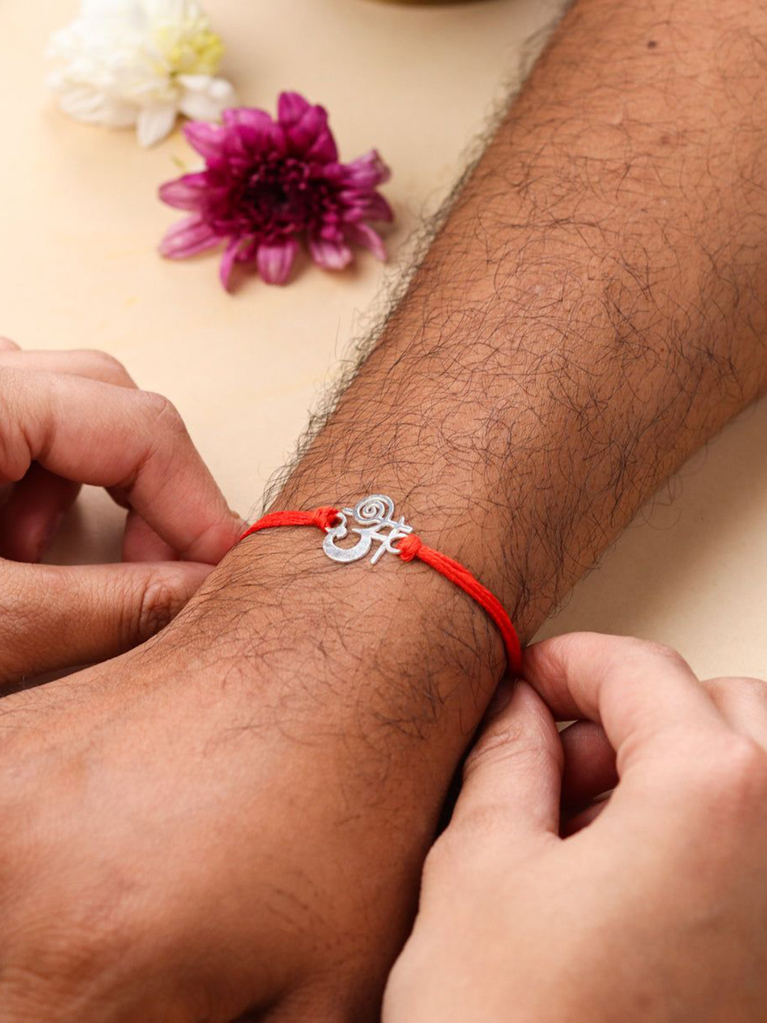 House of Aadyaa 92.5 Sterling Silver Laser Cut Akshar In Devnagari Thread Rakhi