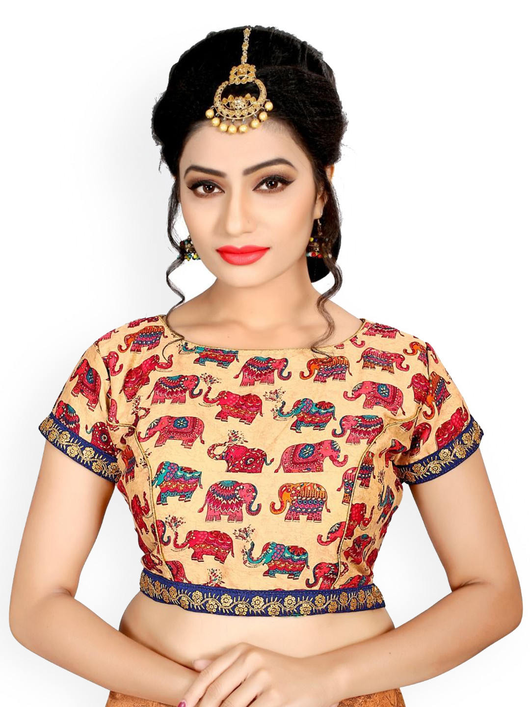 KING SALES Printed Pure Cotton Round Neck Readymade SareeBlouse