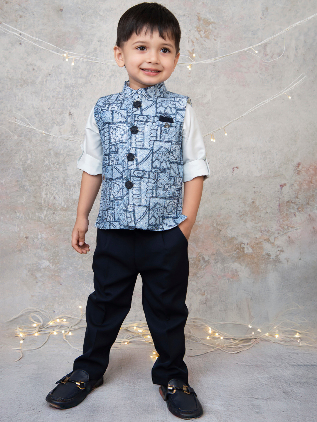LITTLE COLLARS Boys Band Collar Shirt With Trousers & Waistcoat