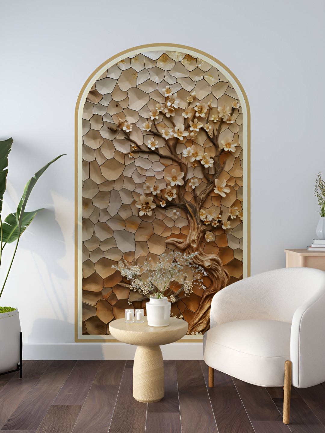 Myntra Elegant Homes Beige & Brown 3D Cherry Blossom Printed Decorative Wallpaper