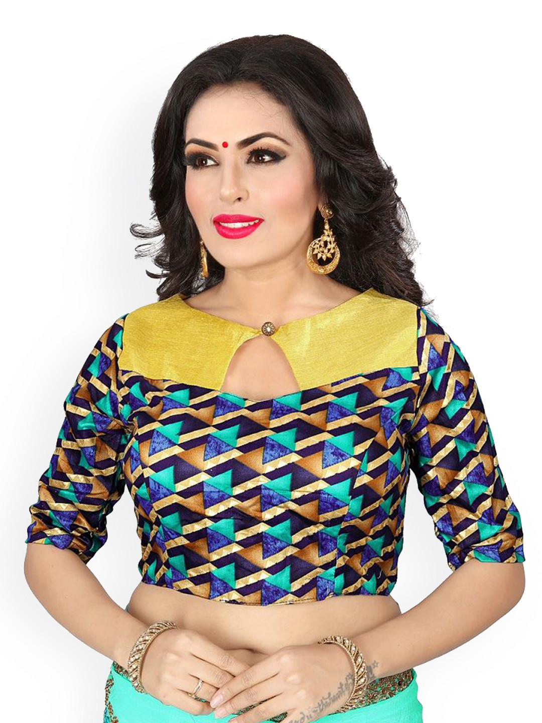 KING SALES Printed Pure Cotton Key-Hole Neck Readymade SareeBlouse