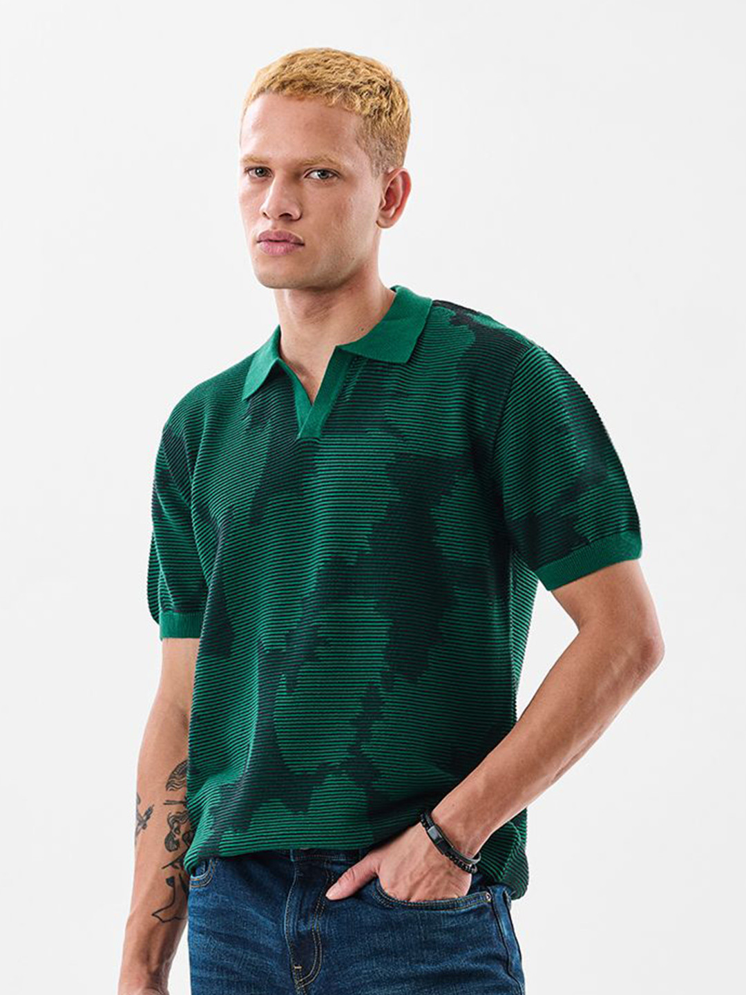Snitch Men Camouflage Printed Polo Collar Cotton T-shirt