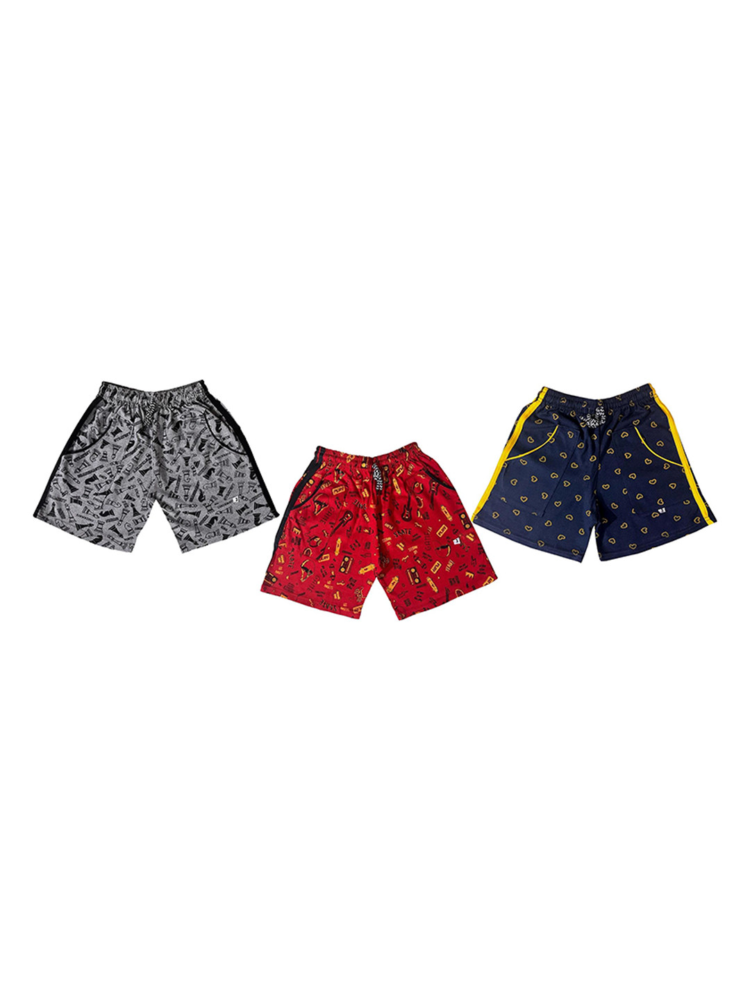 100LUCK Kids Pack Of 3 Abstract Printed Mid-Rise Regular Fit Shorts