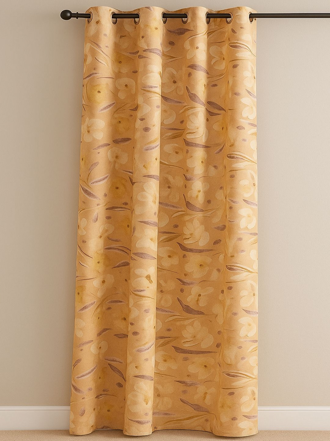 ANA Mustard Floral Printed Room Darkening Cotton Long Door Curtain