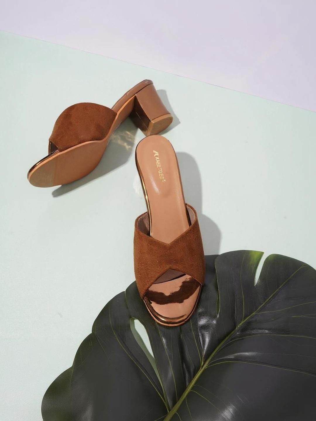 Kneetoes Women Classic Charm Brown Block Heel Sandals