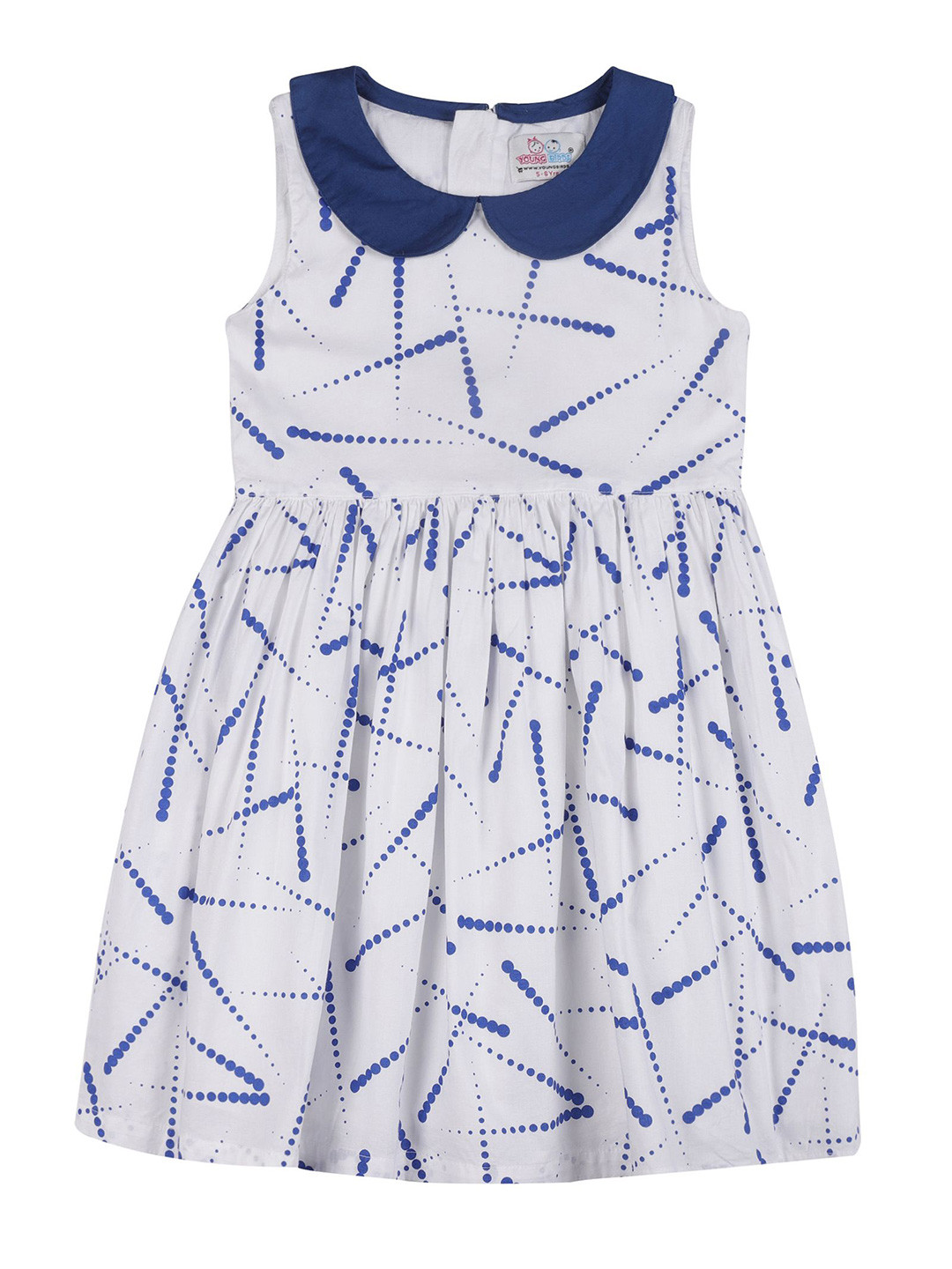 YOUNG BIRDS Girls Printed Peter Pan Collar Cotton Fit & Flare Dress
