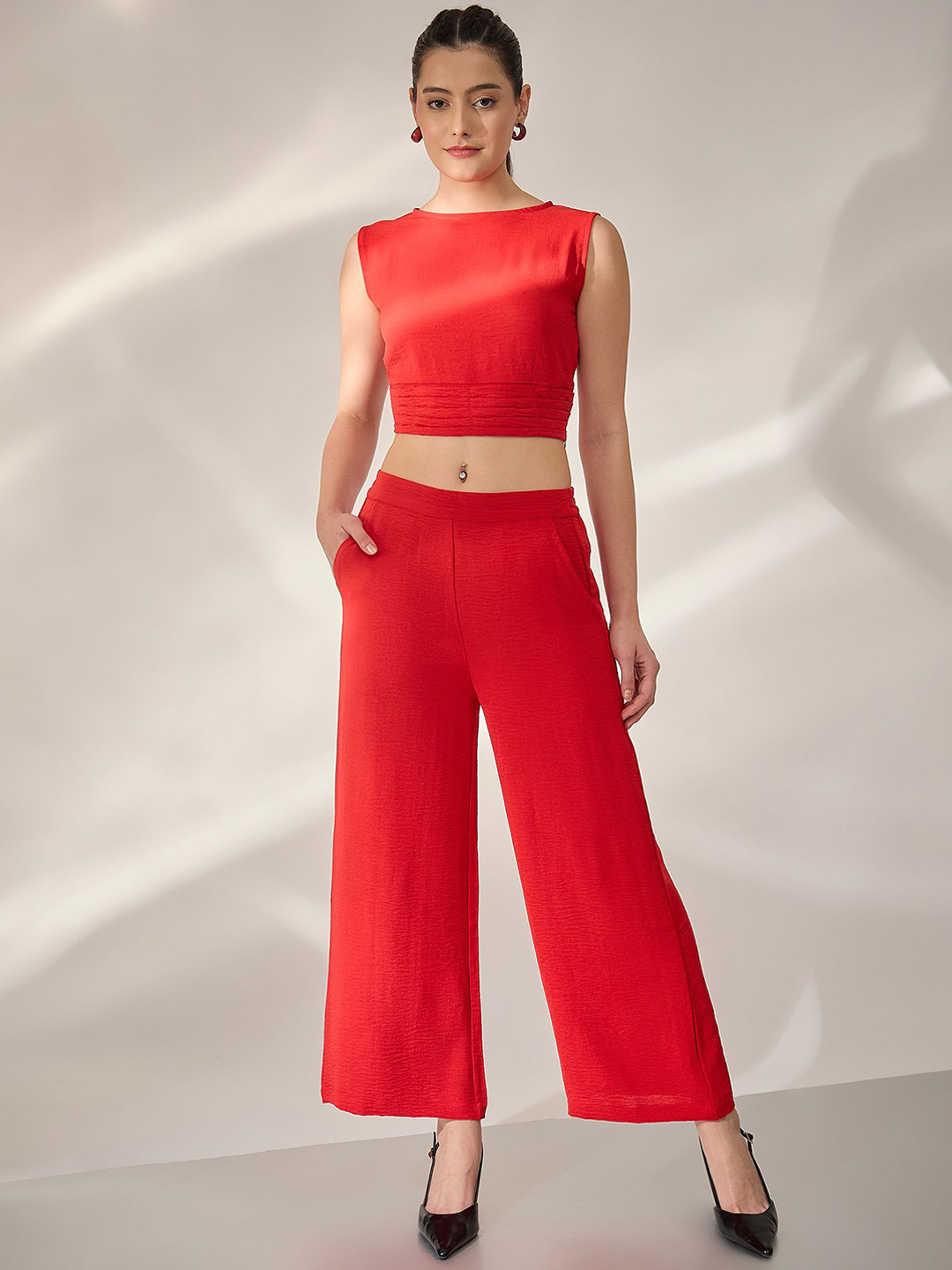 PANIT Boat Neck Crop Top with Trousers Co-Ords