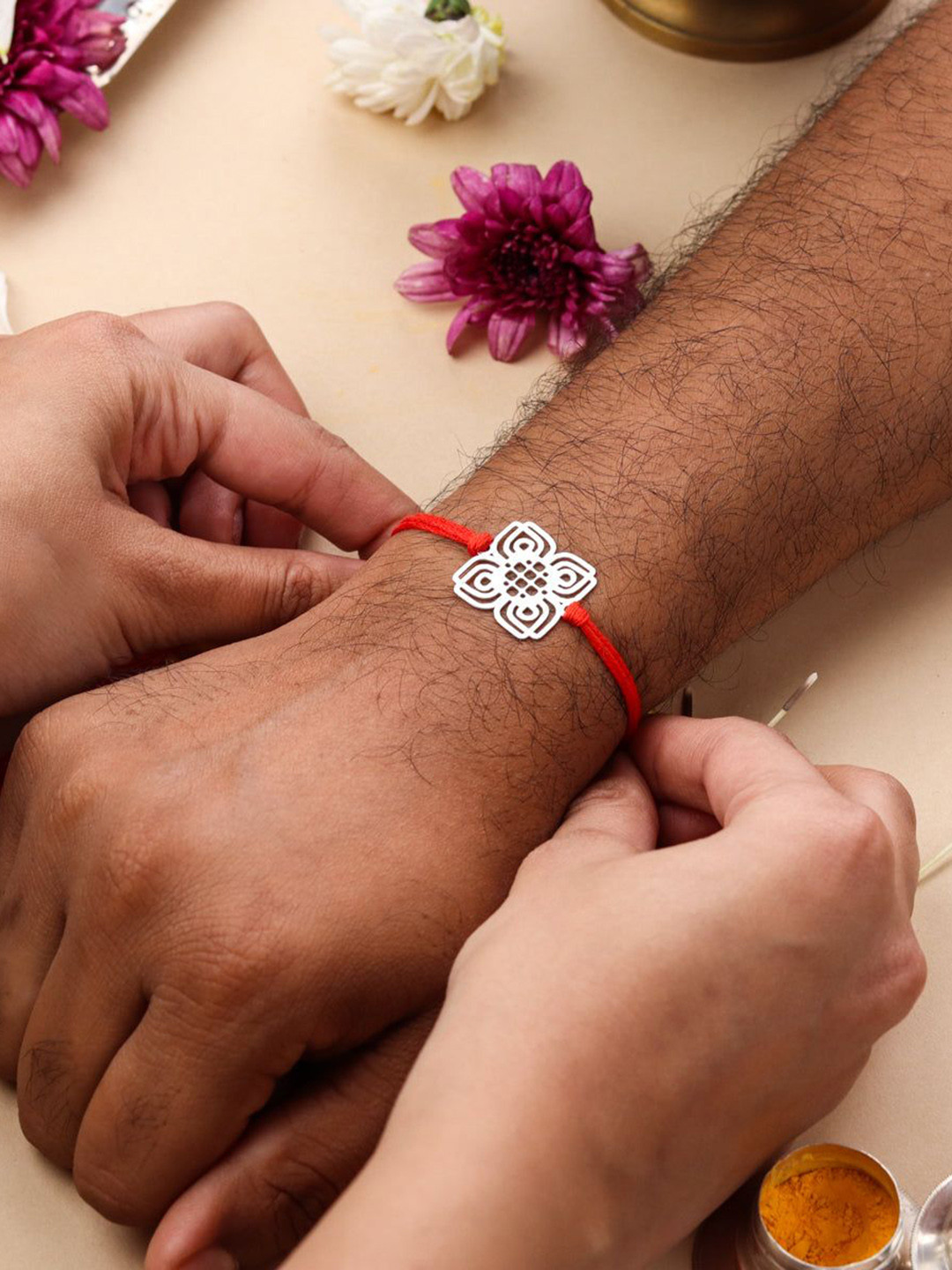 House of Aadyaa 92.5 Sterling Silver Laser Cut Nakshi Thread Rakhi