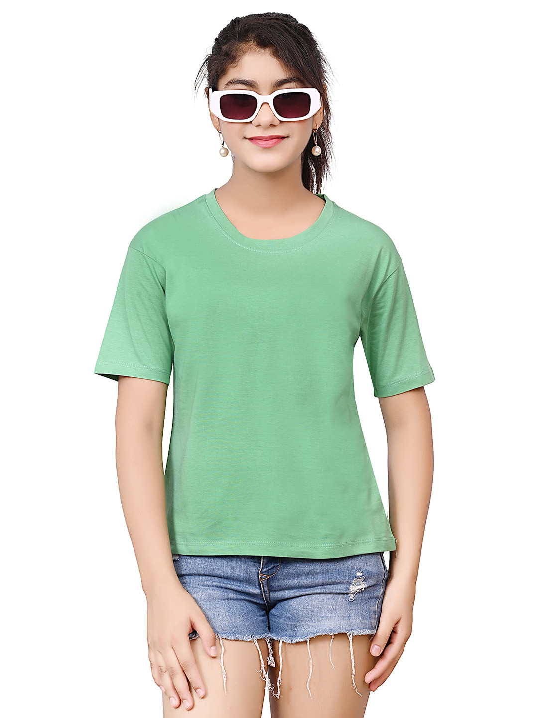 TELESTO Girls Drop-Shoulder Sleeves Pure Cotton T-shirt