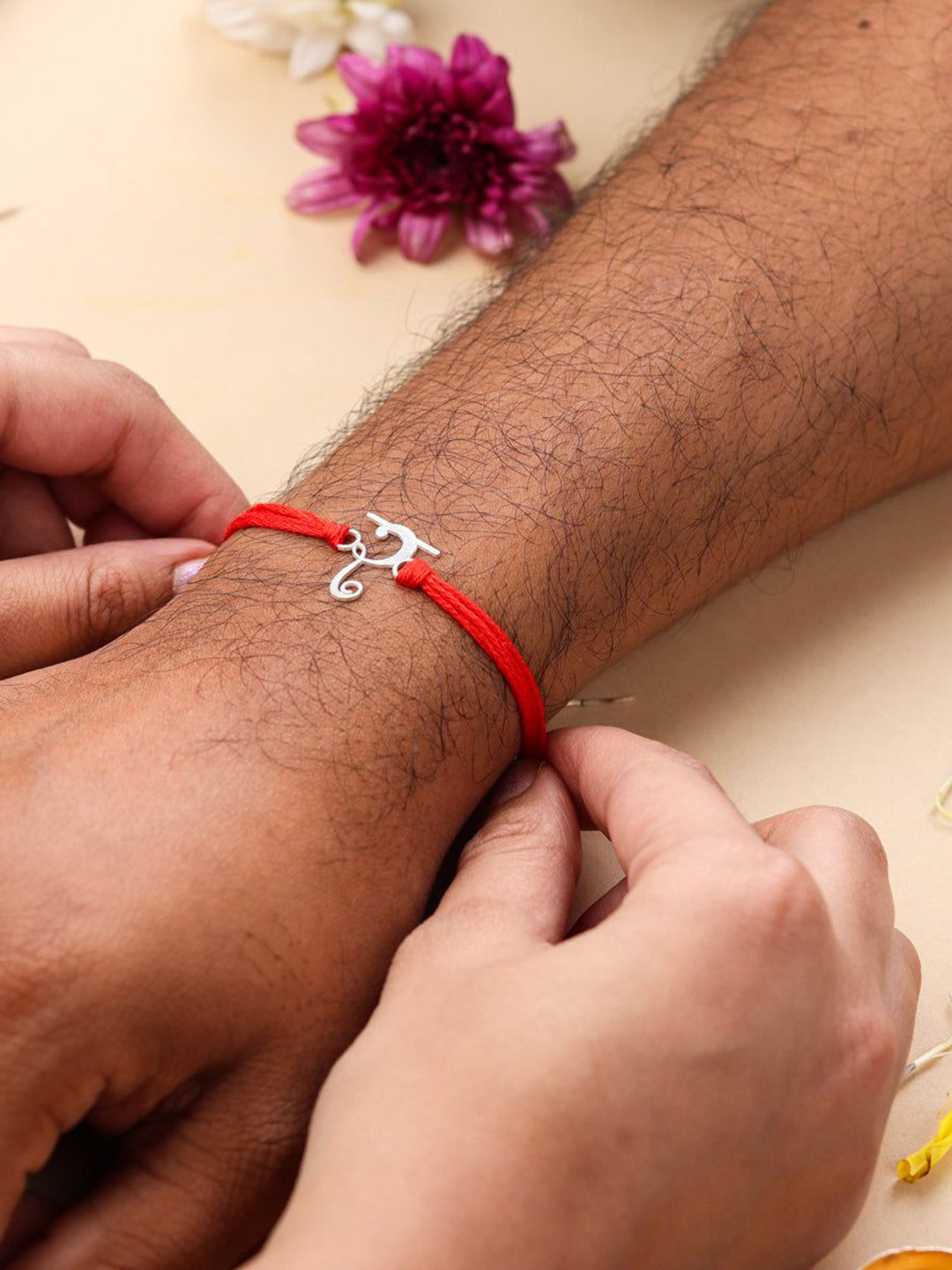 House of Aadyaa 92.5 Sterling Silver Laser Cut Akshar In Devnagari Thread Rakhi