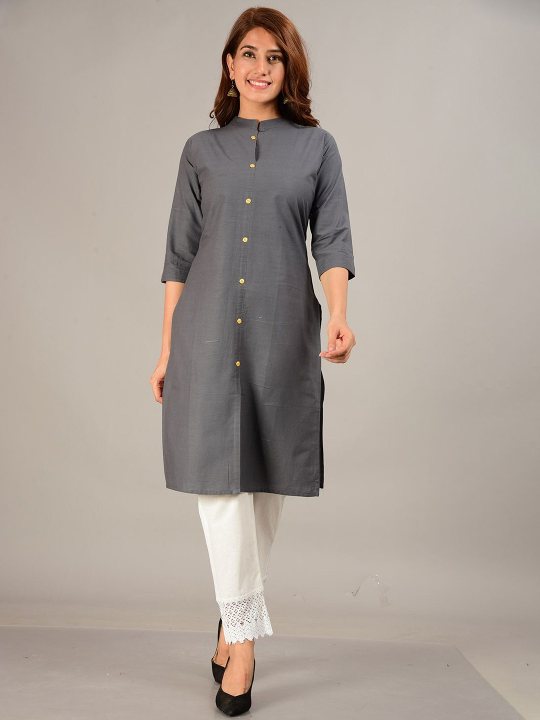 CANVIR Mandarin Collar Pure Cotton Straight Kurta With Trousers