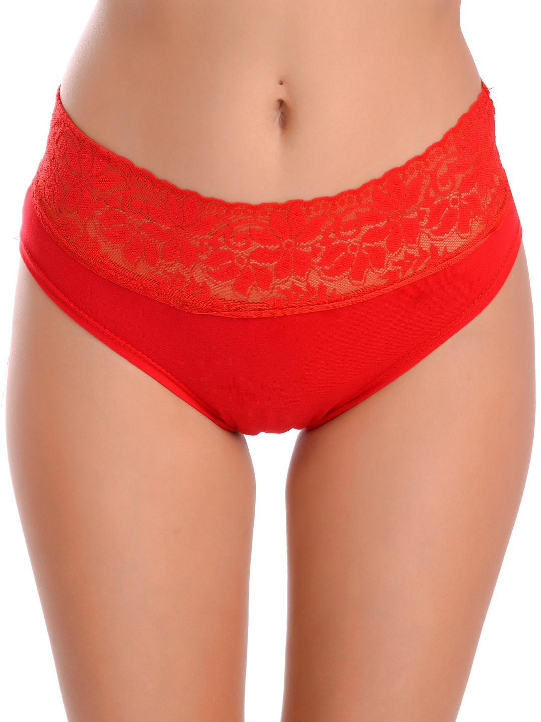CYMRITE Women Red Solid Lace Hipster Briefs