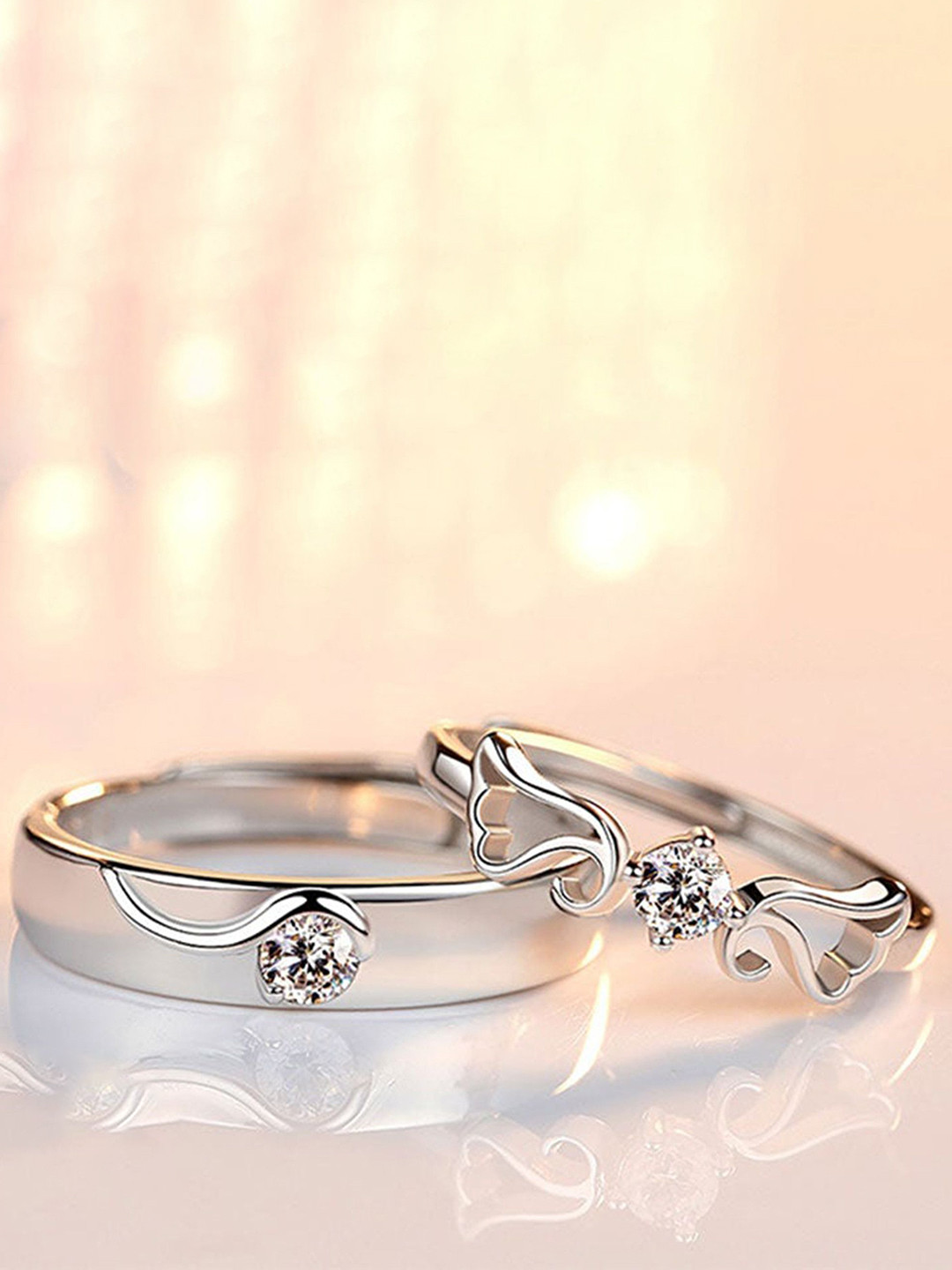 Ringzinnie Set Of 2 Stone-Studded Couple Adjustable Finger Ring