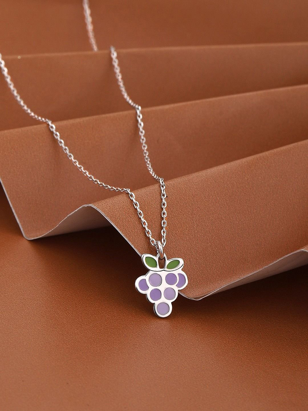 Carlton London 925 Sterling Silver Rhodium Plated Enamel Grape Necklace