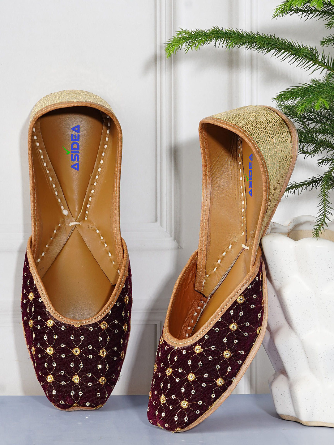 ASIDEA Women Embellished Party Mojaris Flats