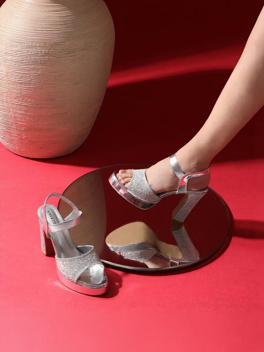 Kneetoes Women Radiant Silver Block Heel Sandals