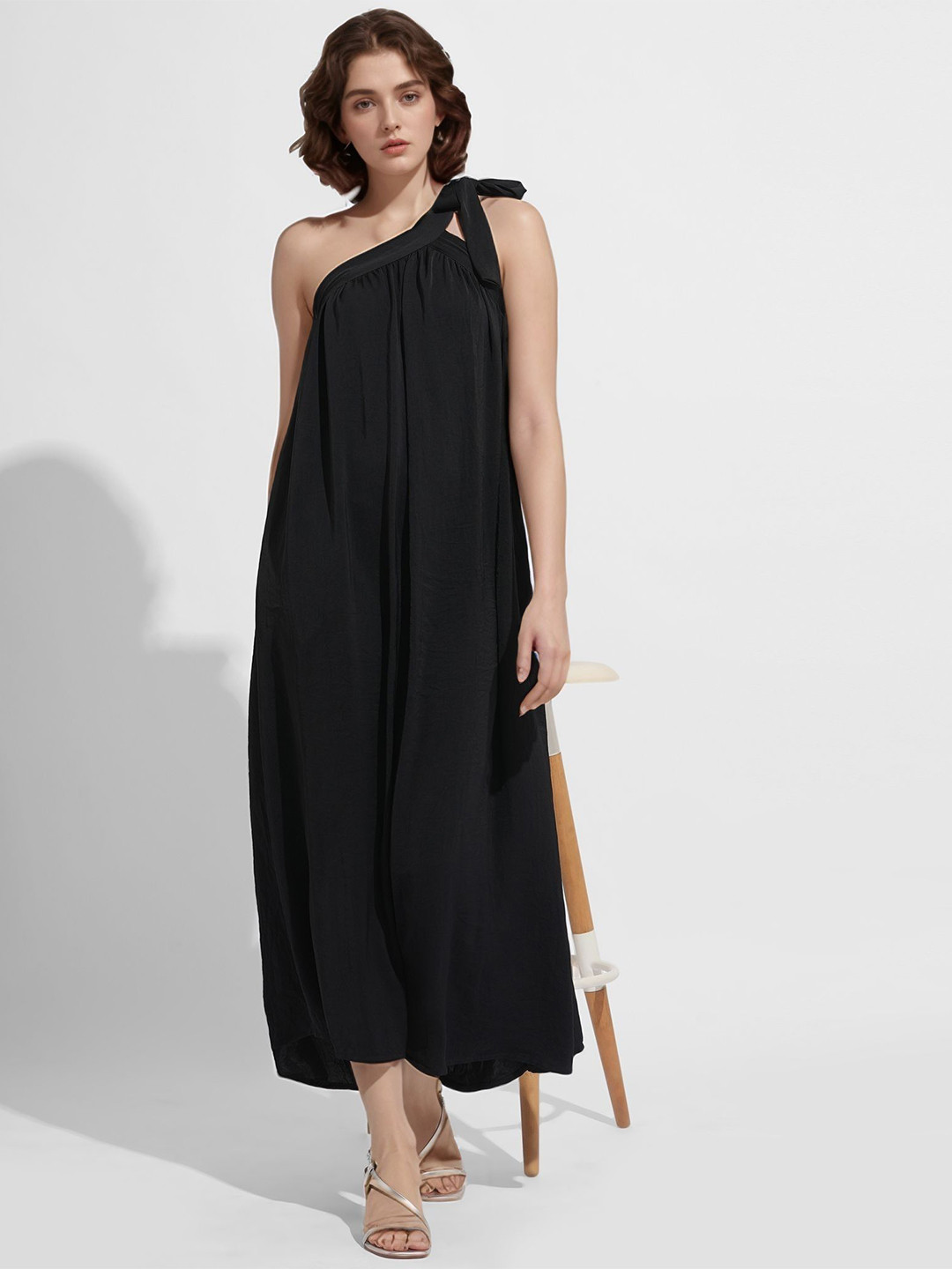 DressBerry One Shoulder Tie-Up A-Line Maxi Dress