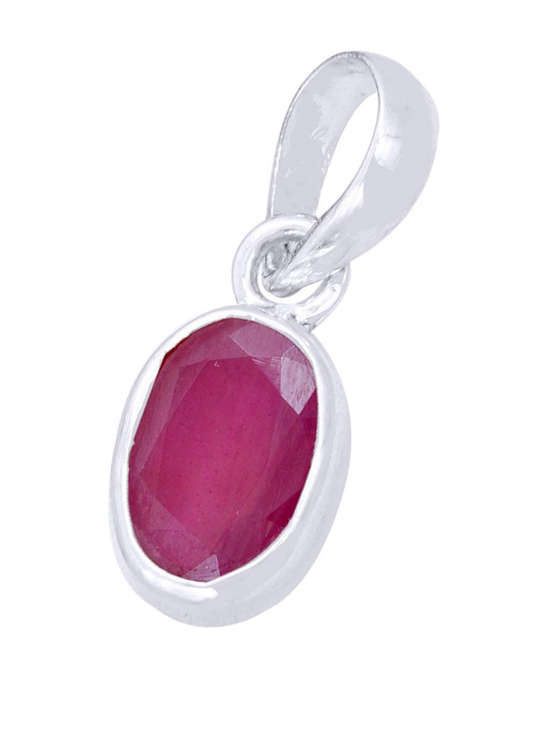 RAVIOUR LIFESTYLE Silver Plated Ruby Oval Shaped Pendants