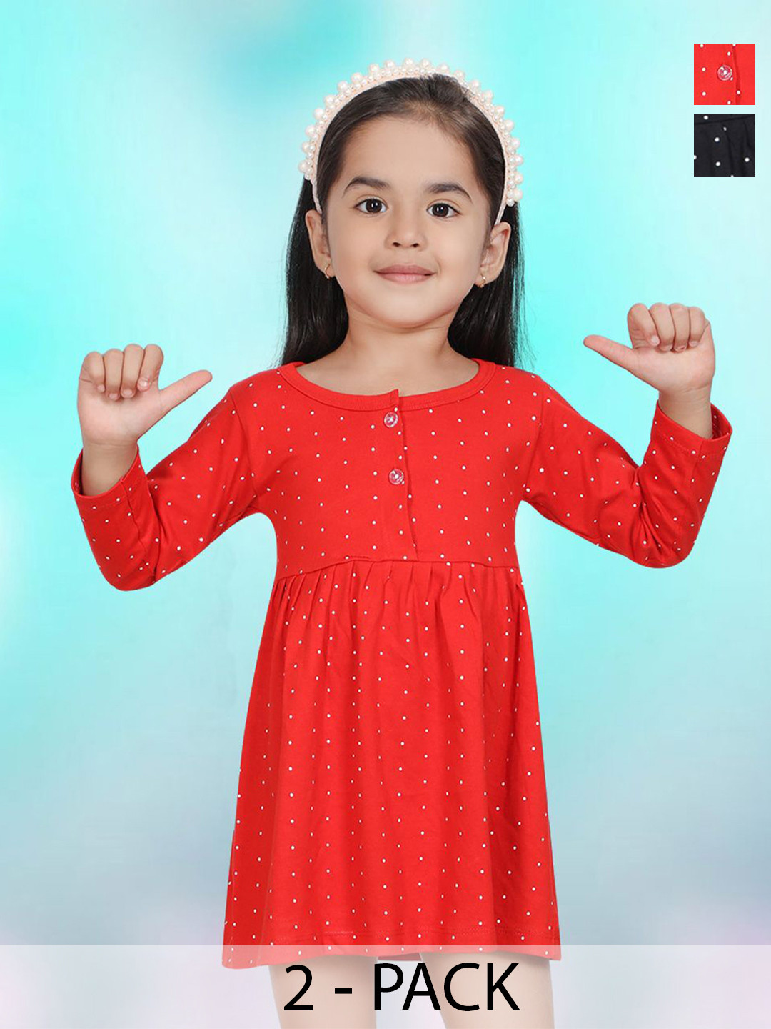 KIDEEZGUILD Girls Pack Of 2 Printed  Fit & Flare Dress