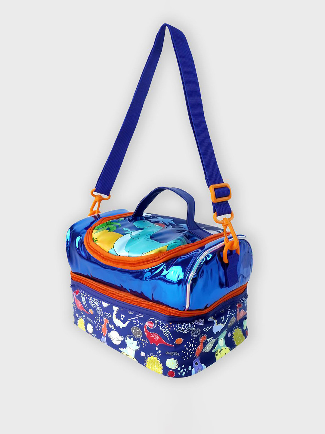 Little Surprise Box LLP Blue Dino Theme Double Compartment Insulated Lunch Bag