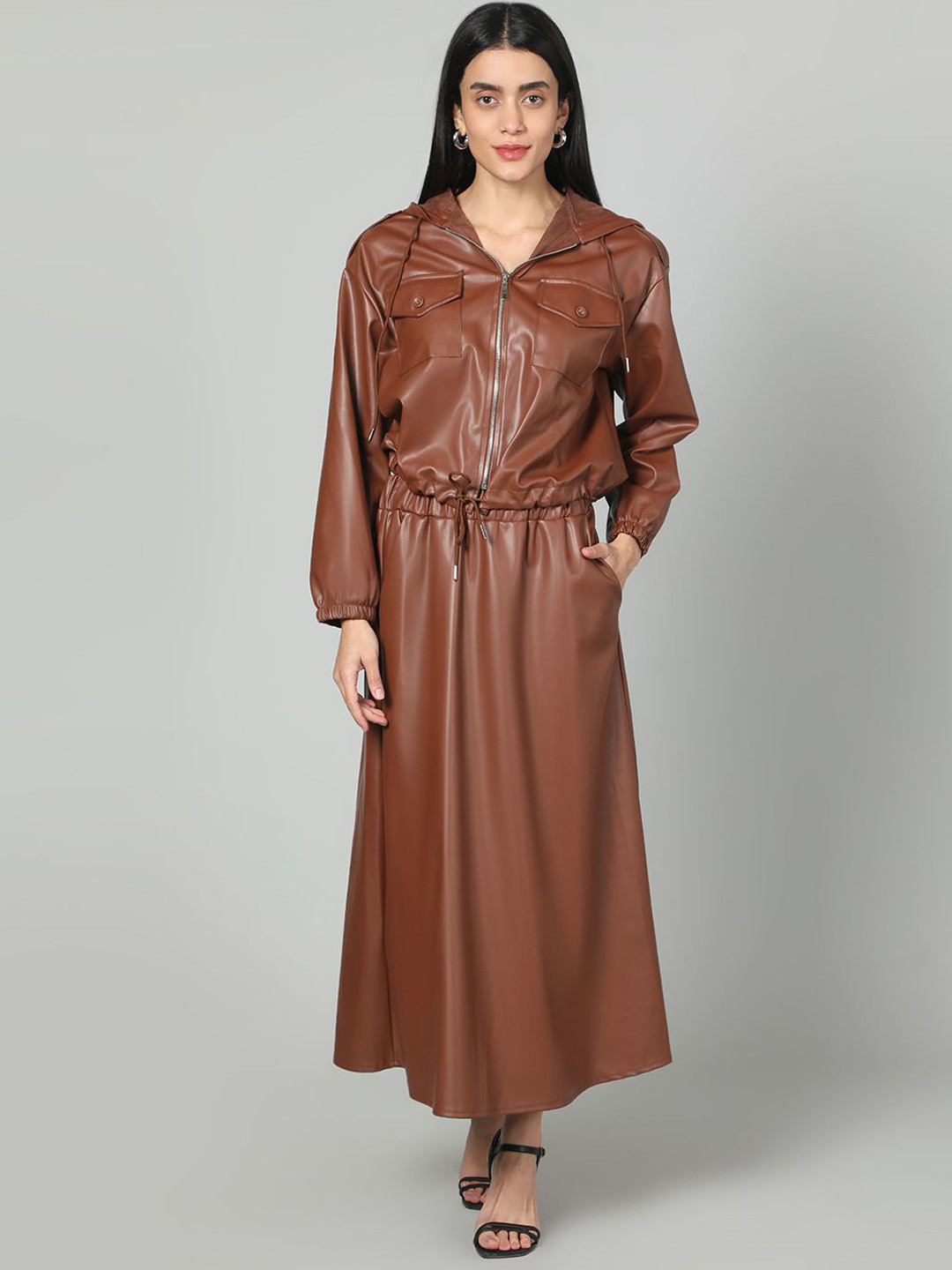 Fashion Gaiia Leather Jacket & Skirt Co-Ord Set