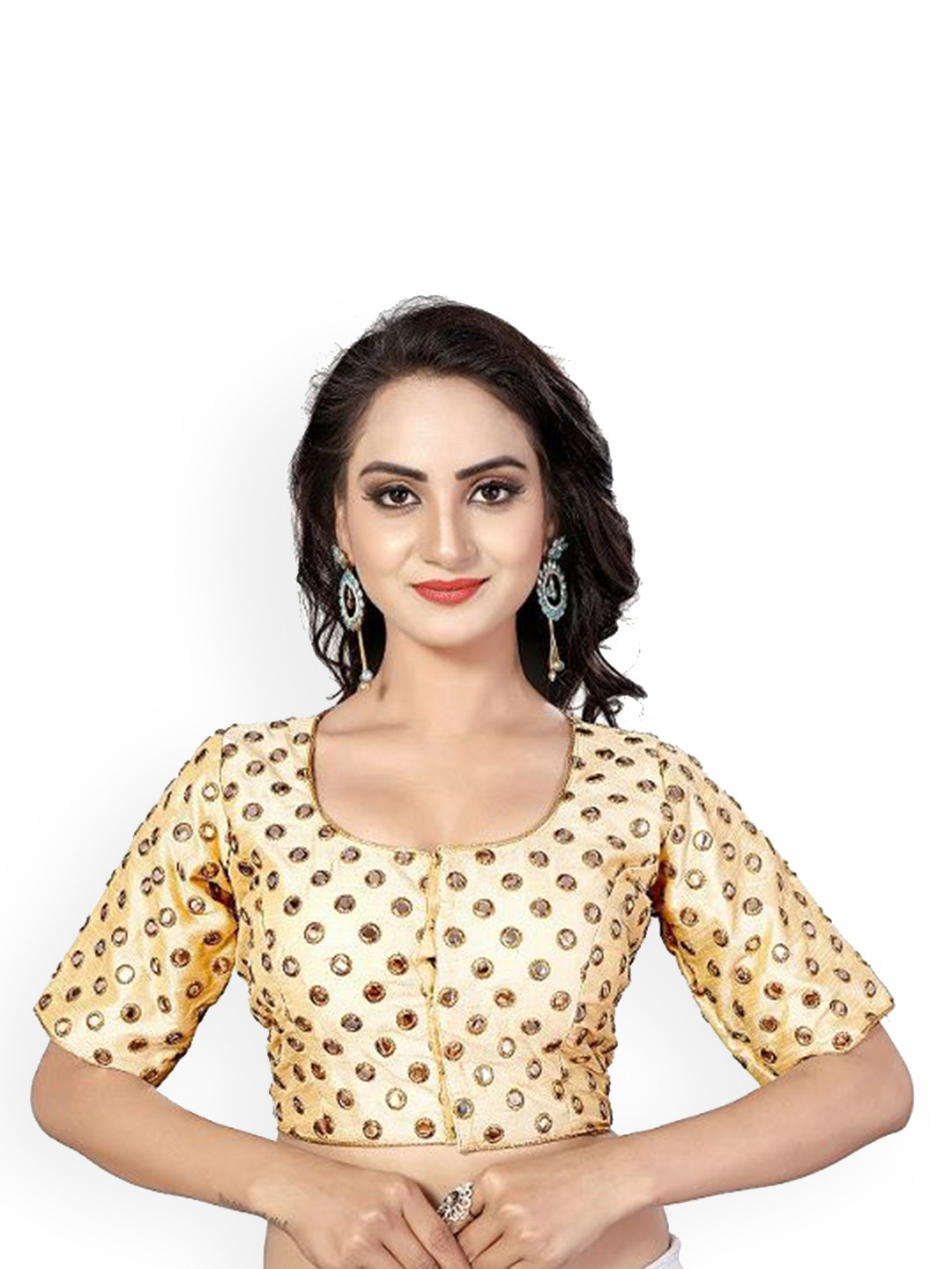 KING SALES Embroidered Round Neck Readymade SareeBlouse