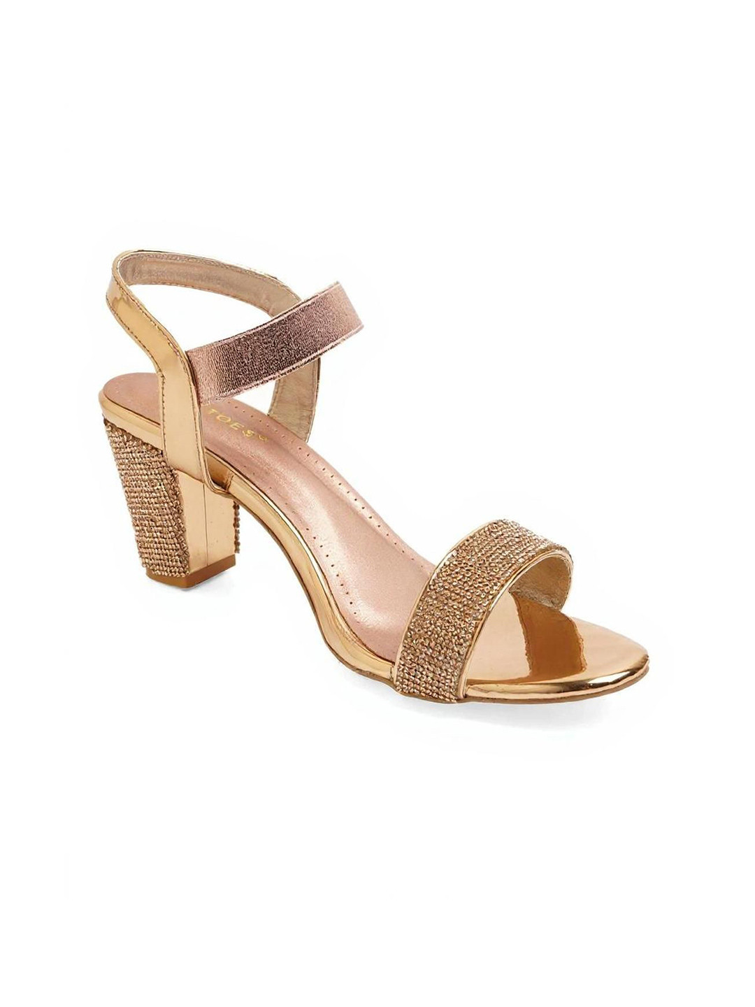 Kneetoes Women Rose-Gold Gemglow Block Heel Party Sandals