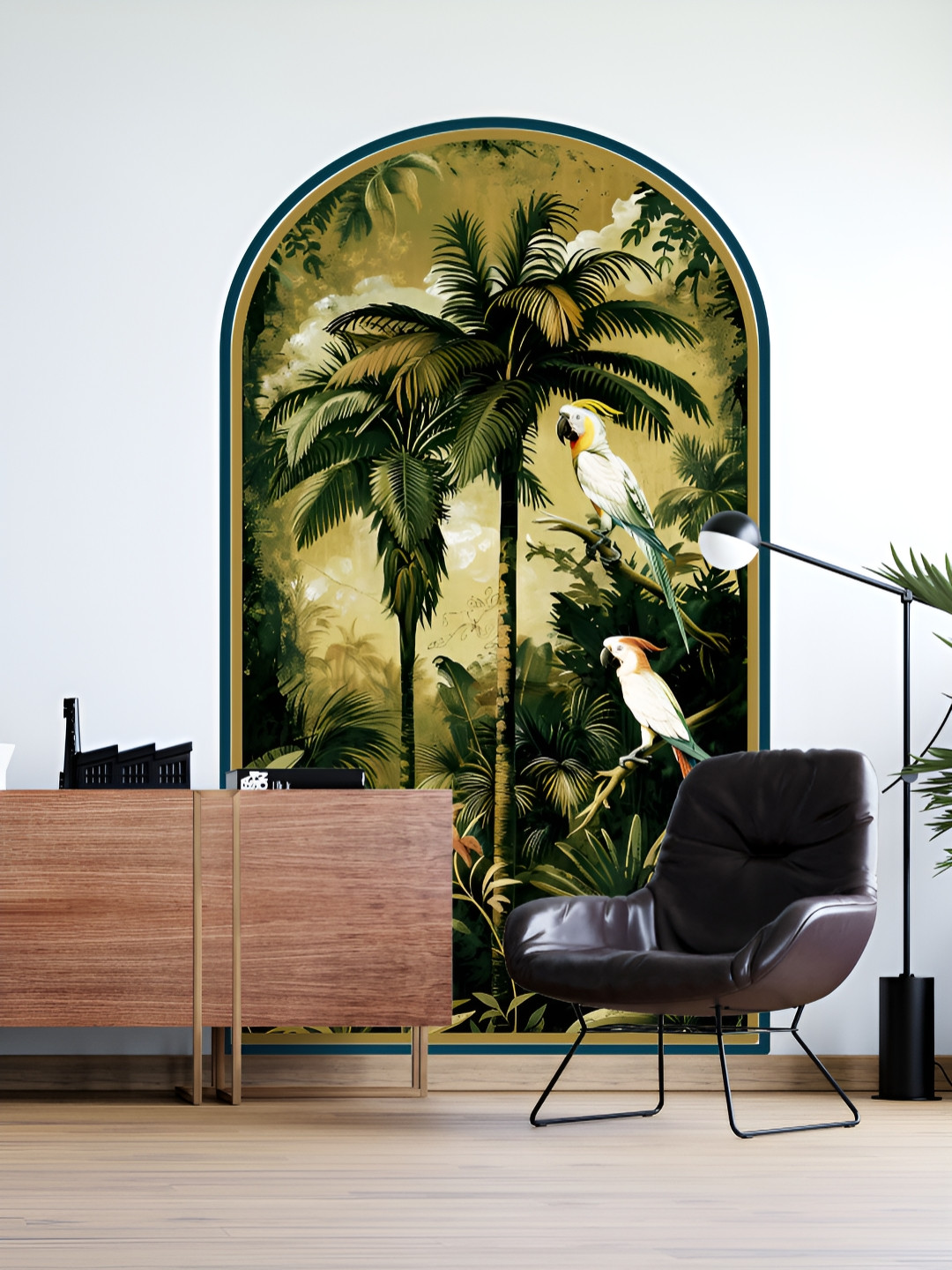Myntra Elegant Homes Yellow & Green Palm Trees & Cockatoos Printed Decorative Wallpaper