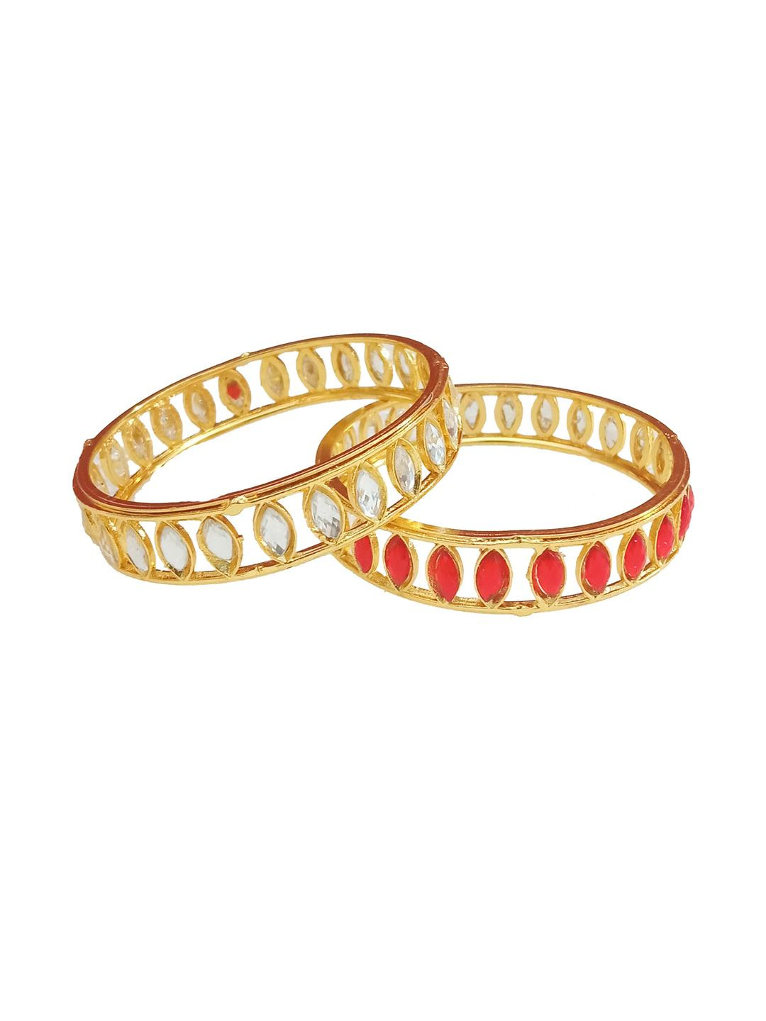 Balaji Gold Set of 2 Gold-Plated Stones Studded Bangles