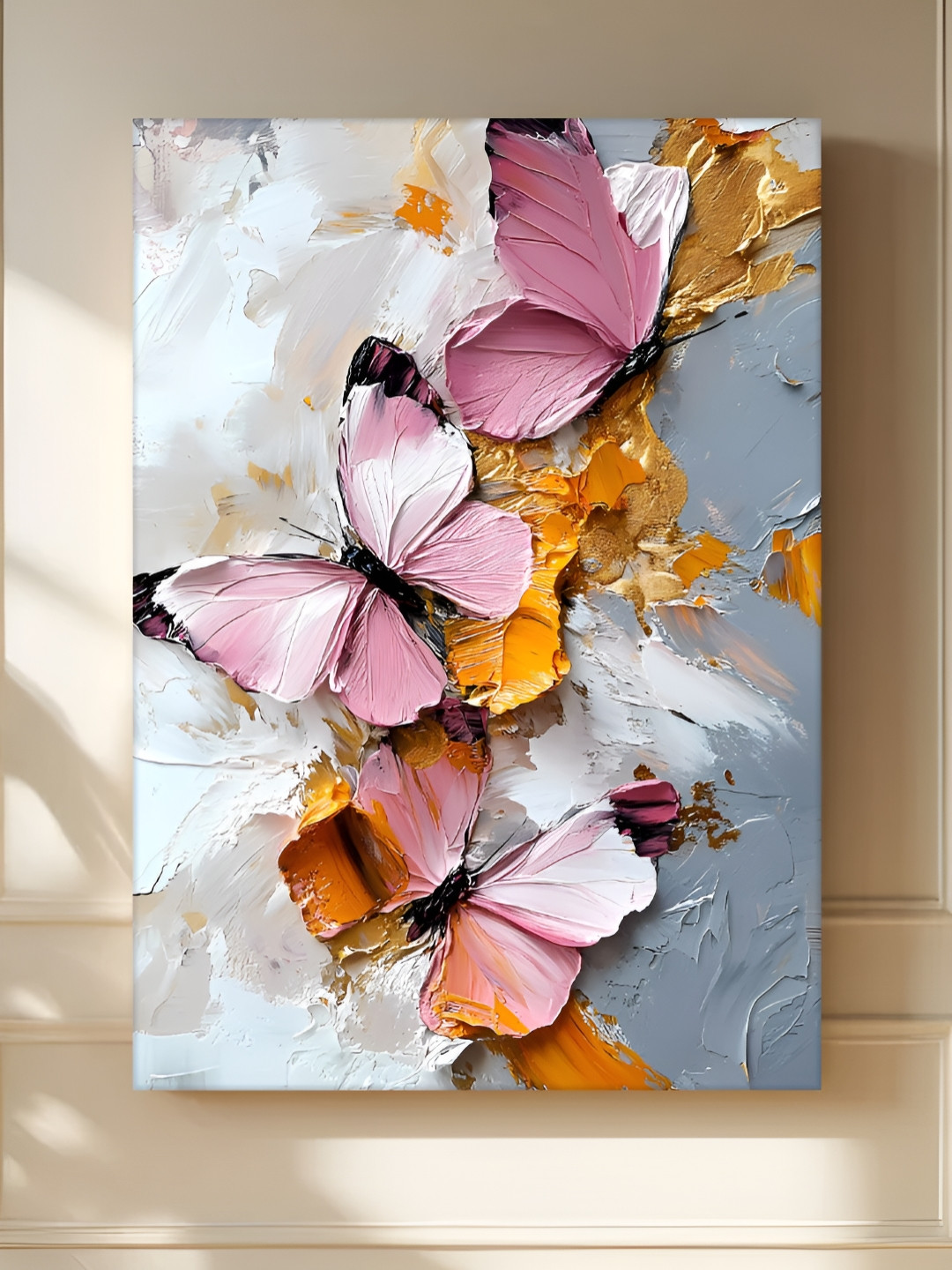 Myntra Elegant Homes Purple & White Portrait Butterfly Printed Canvas Wall Art